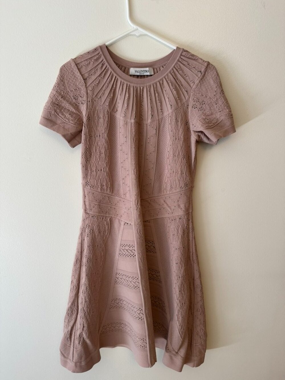 *NEW* Valentino Garavani pink viscose-blend knit short-sleeve mini dress, size L